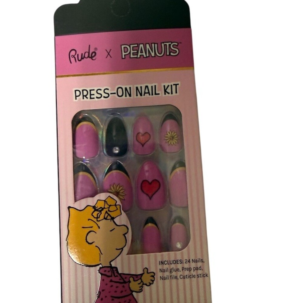 RUDE Cosmetics x Peanuts Press-On Nail Kit Sally Pink Design 24 Nails +